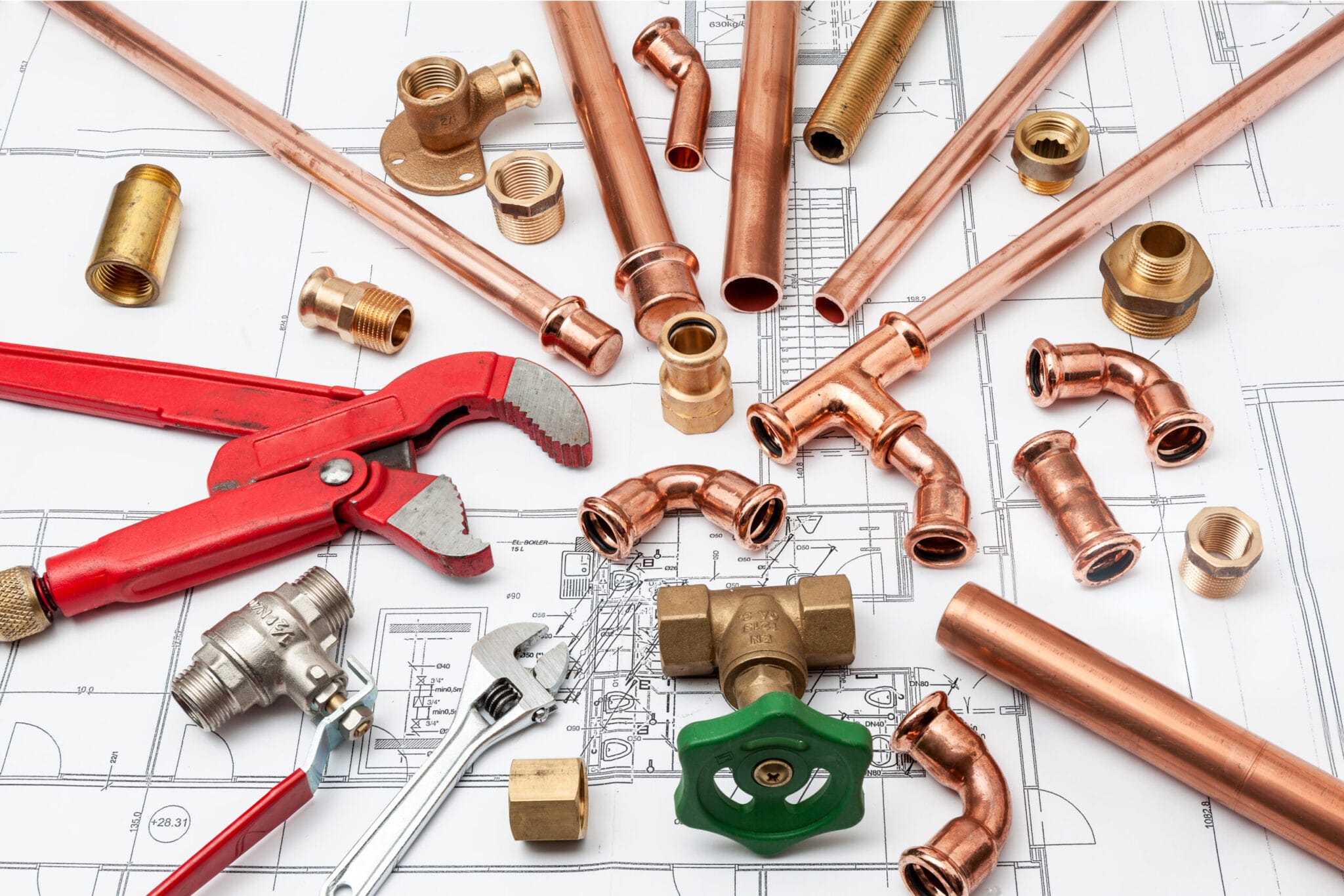 Copper pipe fittings and plumbing parts for Panama City Beach, Florida repairs