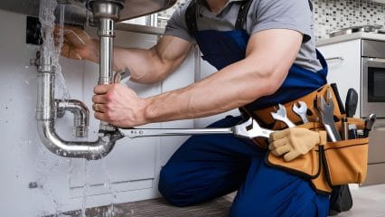 Technician using electronic equipment to detect a plumbing leak in Panama City Beach